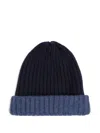 Fedeli Ribbed Beanie Hat In Blue