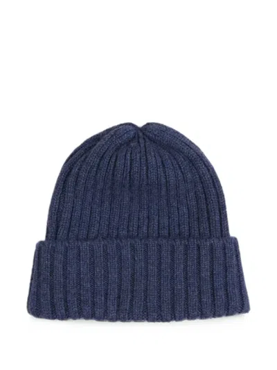 Fedeli Ribbed Cashmere Beanie Hat In Blue