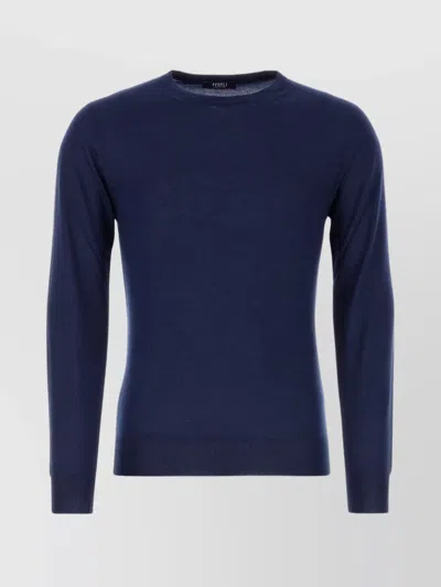 Fedeli Ribbed Crew-neck Cashmere Blend Sweater In Burgundy