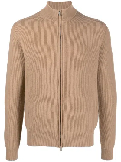 Fedeli Ribbed-knit Cashmere Cardigan In Brown