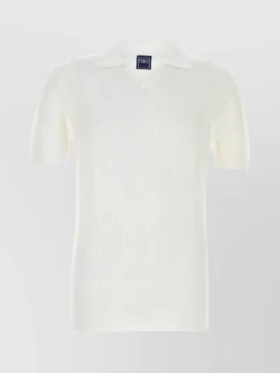 Fedeli Ribbed Texture Cotton Polo Shirt In White