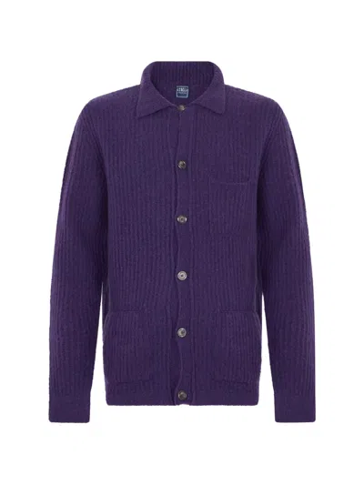 Fedeli Ribbed-knit Button-up Cardigan In Purple