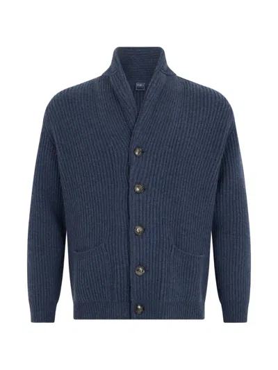 Fedeli Ribbed-knit Cashmere Cardigan In Blue