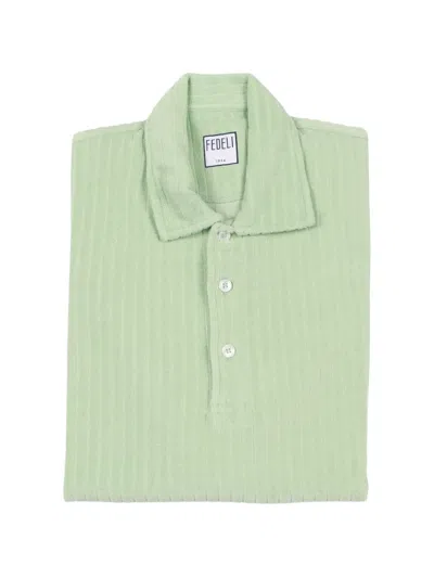 Fedeli Ribbed-knit Polo Shirt In Green