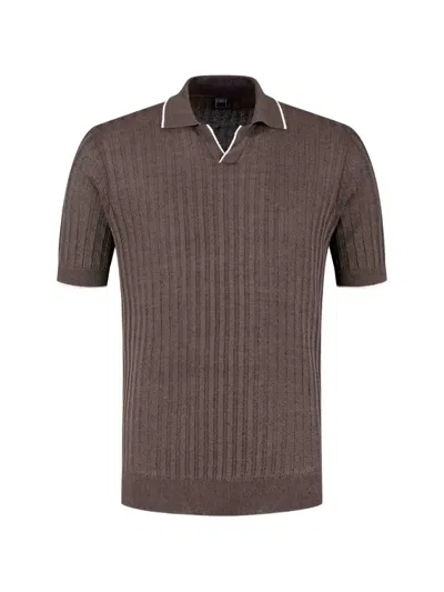 Fedeli Ribbed-knit Polo-collar T-shirt In Brown