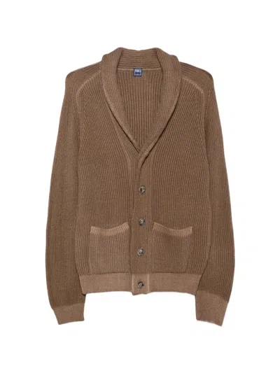 Fedeli Ribbed-knit Shawl-collar Cardigan In Brown