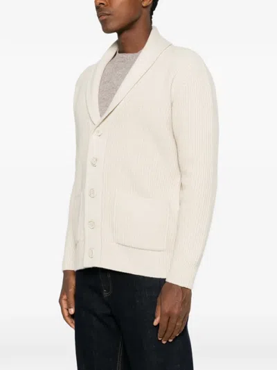 Fedeli Cashmere And Virgin Wool Ribbed Knit Cardigan In Neutral