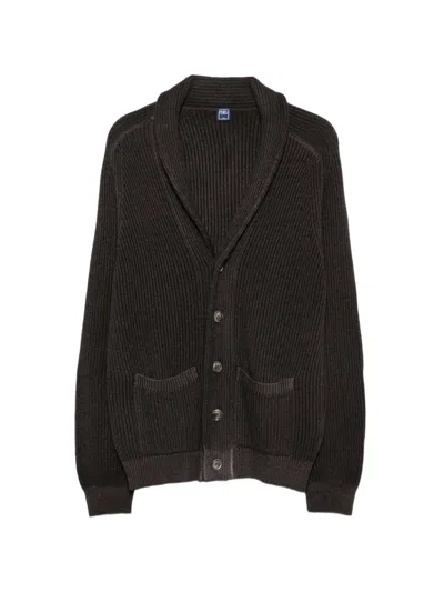 Fedeli Ribbed-knit Shawl-lapel Cardigan In Brown