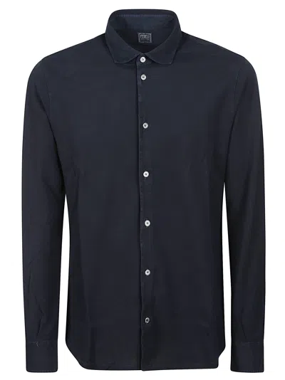 Fedeli Long-sleeved Cotton Shirt With Classic Collar In Black