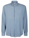 Fedeli Superlight Piquet Cotton Shirt With Classic Collar In Blue