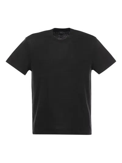 Fedeli Short-sleeved Cotton T-shirt In Black