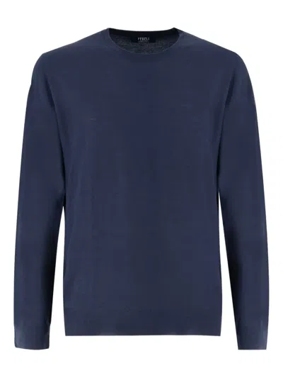 Fedeli Round-neck Long-sleeve Sweater In Blue