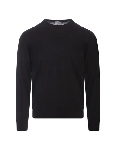 Fedeli Round-neck Pullover In Black Wool