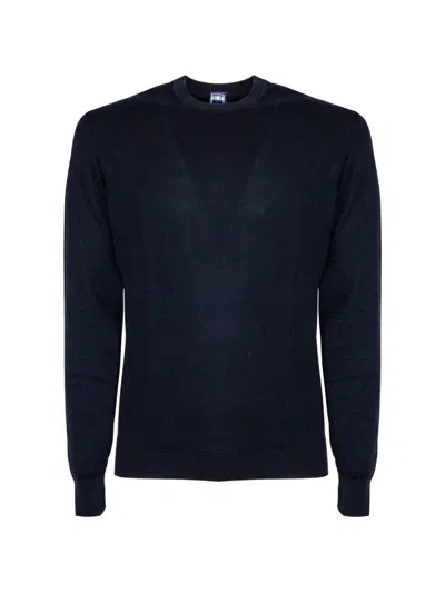 Fedeli Round-neck Long-sleeve Sweater In Blue