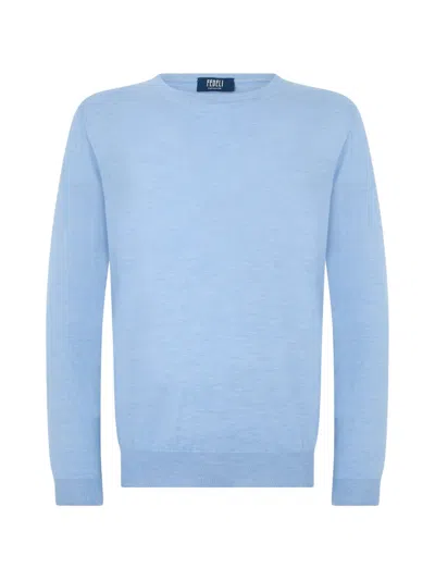 Fedeli Round-neck Long-sleeve Sweater In Blue