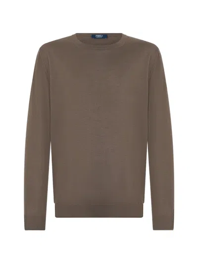 Fedeli Round-neck Long-sleeve Sweater In Brown