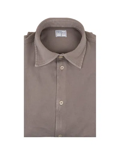 Fedeli Sand Classic Shirt In Light Piquet In Brown