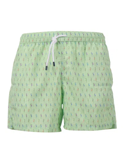 FEDELI SEAHORSE PATTERN DRAWSTRING SWIM SHORTS