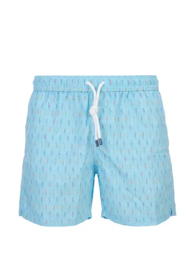 Fedeli Seahorse-print Swim Shorts In Blue