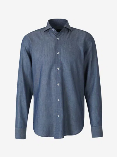 Fedeli Sean Denim Shirt In Denim Dark Blue