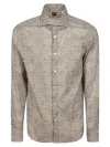 Fedeli Long-sleeved Cotton Shirt With Floral Pattern In Blue