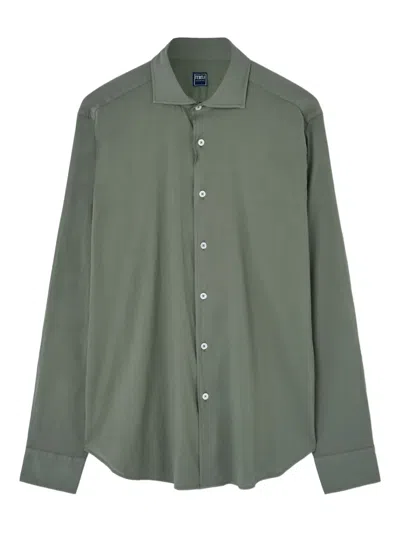 Fedeli Sean Long-sleeve Button-down Shirt In Green