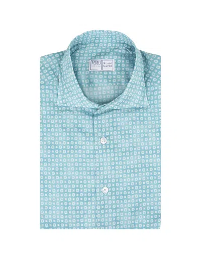 Fedeli Sean Shirt In Turquoise Printed Panamino In Blue