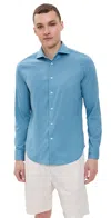 Fedeli Long-sleeve Stretch-cotton Shirt In Blue