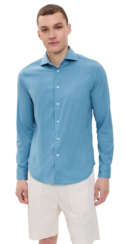 Fedeli Sean Stretch Cotton Voile Shirt Blue