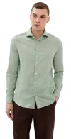 Fedeli Superlight Piquet Cotton Shirt With Classic Collar In Green