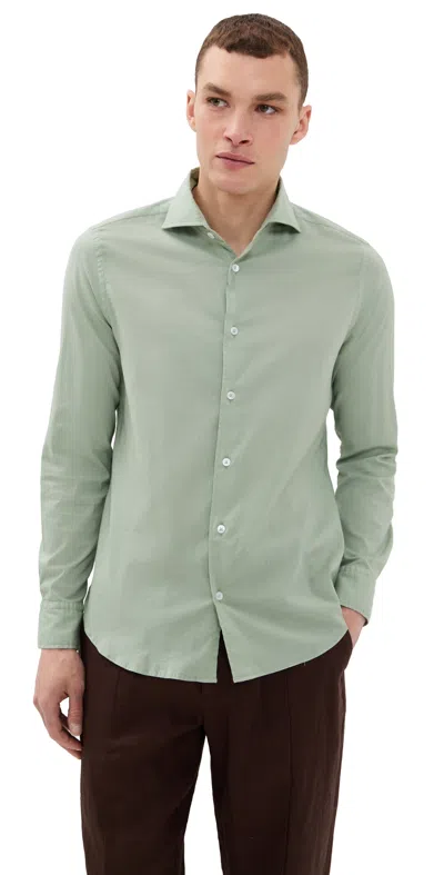 FEDELI SEAN PANAMINO SUPERLIGHT STRETCH COTTON SHIRT GREEN