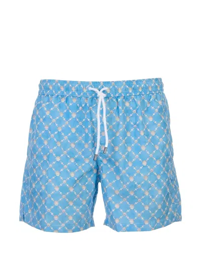 Fedeli Shell-print Swim Shorts In Blue