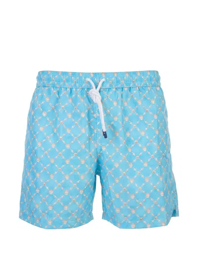 Fedeli Shell-print Swim Shorts In Blue