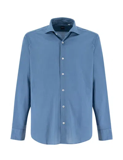 Fedeli Long-sleeve Stretch-cotton Shirt In Lt Blue