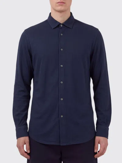 Fedeli Piquet Shirt Collared Neck Cuffed Long Sleeves In Blue