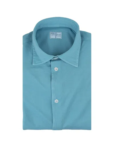Fedeli Shirt In Turquoise Cotton Piqué In Blue
