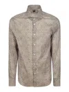 Fedeli Long-sleeved Cotton Shirt With Floral Pattern In Blue