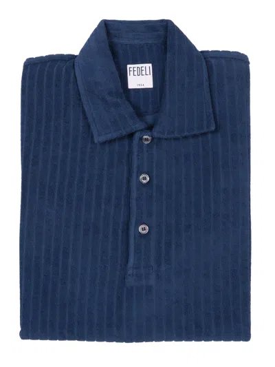 Fedeli Short Sleeve Ribbed Knitted Polo Shirt In Blue