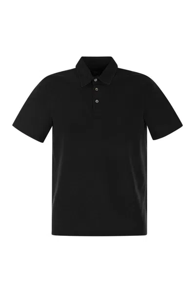 Fedeli Short-sleeved Cotton Polo Shirt In Black