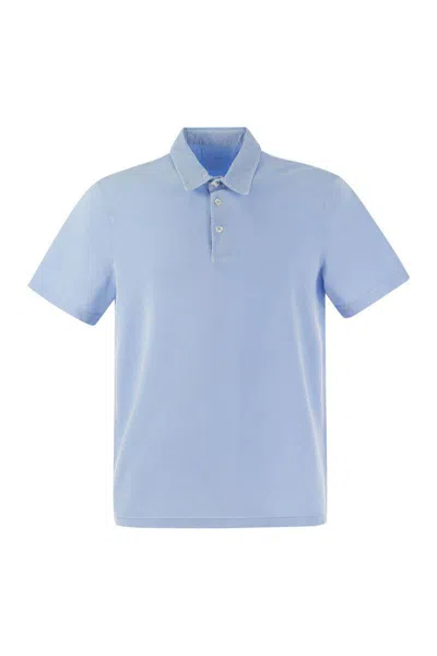 Fedeli Short-sleeved Cotton Polo Shirt In Blue