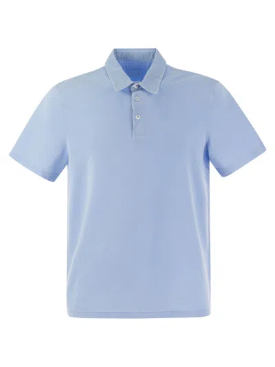 Fedeli Short-sleeved Cotton Polo Shirt In Blue