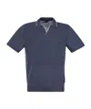 Fedeli Polo Shirt With Open Collar In Linen And Cotton In Blue