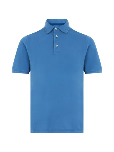 Fedeli Short-sleeve Cotton Polo Shirt In Blue