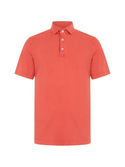 Fedeli Short-sleeve Cotton Polo Shirt In Orange