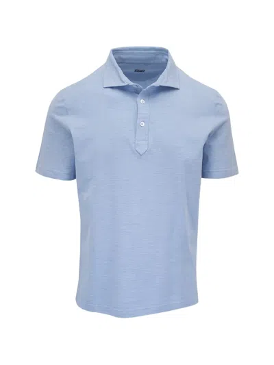 Fedeli Short-sleeve Knit Polo Shirt In Blue
