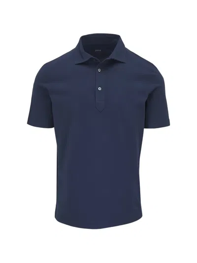 Fedeli Half-button Short-sleeve Polo Shirt In Blue