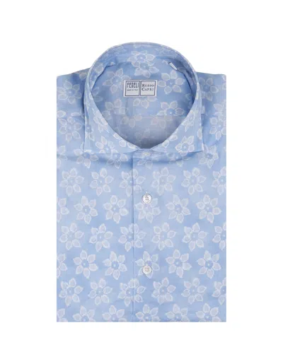 Fedeli Sky Blue Panamino Sean Shirt With Floral Pattern