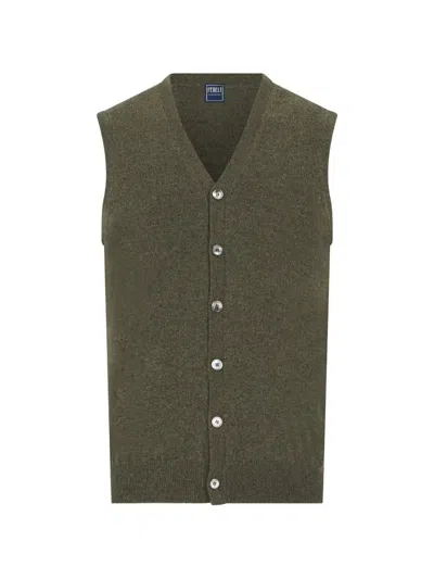 Fedeli Sleeveless Button-front Cardigan In Green