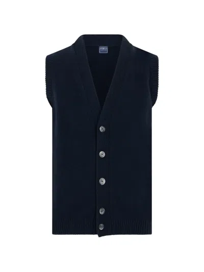 Fedeli Sleeveless Cashmere Cardigan In Blue