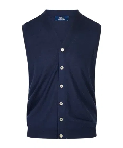 Fedeli Sleeveless V-neck Cardigan In Blue